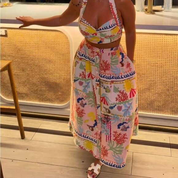 Zara 2-piece PATCHWORK PRINT TOP and PATCHWORK PRINTED CAPE SKIRT - Picture 10 of 11